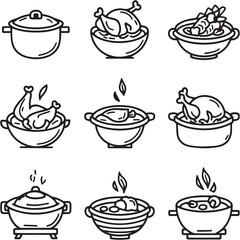 Chicken Stew Black Line Editable Icons set