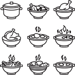 Chicken Stew Black Line Editable Icons set