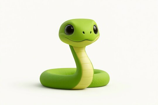 Cute cartoon green snake with big eyes on white background - Powered by Adobe