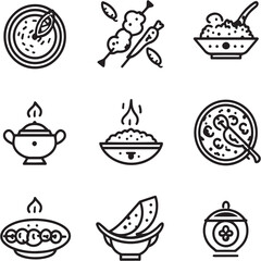 Chili Con Carne Black Line Editable Icons set