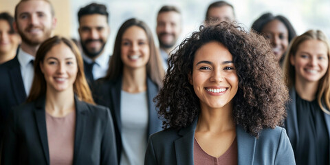 Obraz premium Diverse group of professionals smiling together at office Generative AI