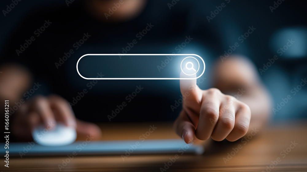 Aufkleber search bar technology minimalist ultra realistic digital interface user hand futuristic innovation i