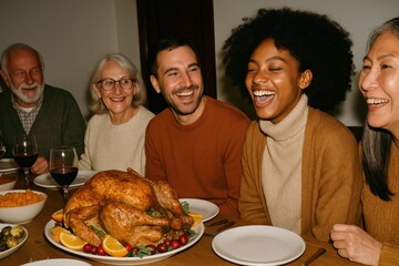 Joyful family Thanksgiving dinner