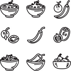 Chili Con Carne Black Line Editable Icons set