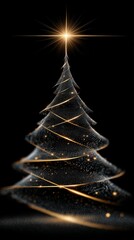 Elegant golden christmas tree with glowing star for festive design
