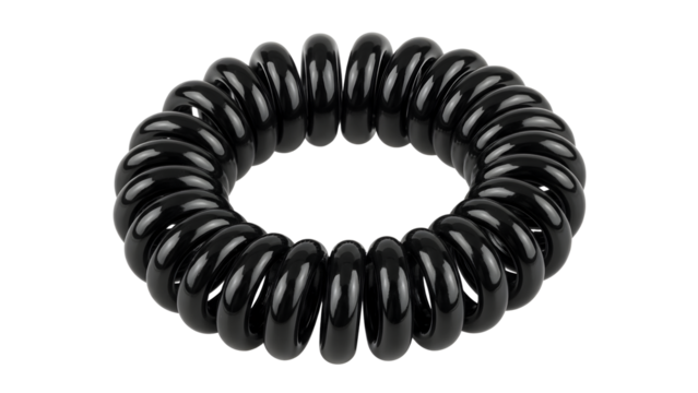 Black spiral hair tie isolated on white background