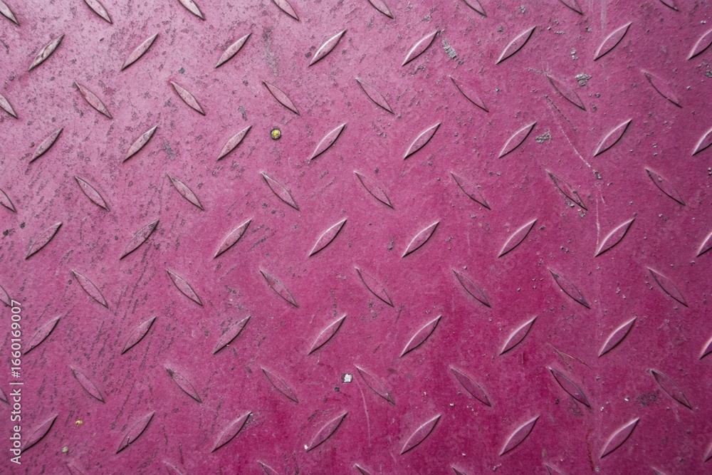 Poster close up of a magenta metal plate with a diamond pattern, creating a textured and industrial backgro