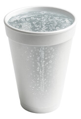 Carbonated mineral water in a styrofoam cup, persistent bubble trails.