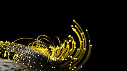 Abstract golden light trails and bokeh on black background