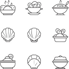 Clam Chowder Black Line Editable Icons set