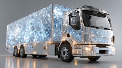 Futuristic truck design with shimmering crystal-like exterior and modern aesthetic features