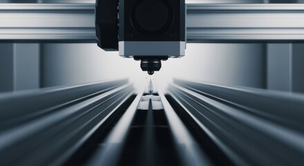 Slowmotion capture of the print head traveling across a largeformat 3D printer gantry as it performs fine adjustments during calibration sequences.