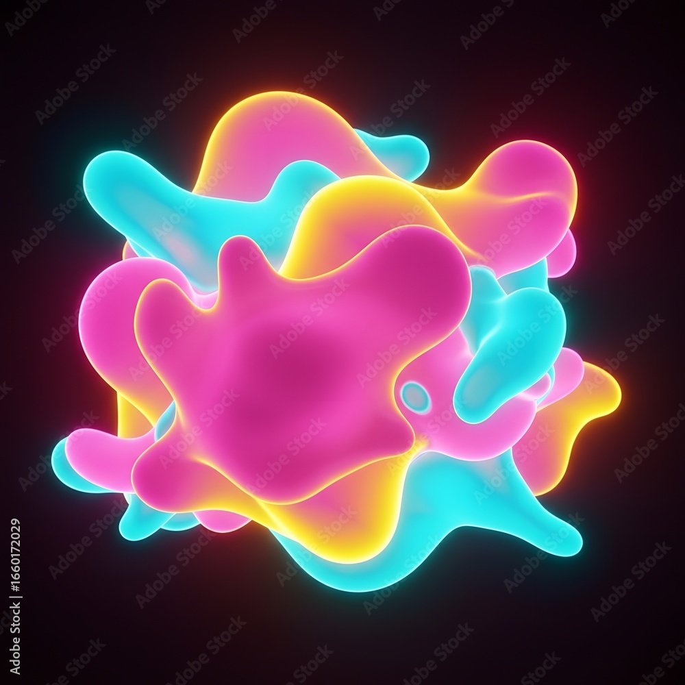 Poster vibrant neon fluid shapes in a dynamic abstract composition, perfect for modern design projects