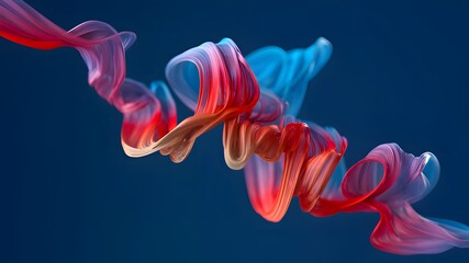 Abstract flowing ribbon of vibrant red pink and blue colors against a dark blue background