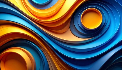 Abstract swirling blue orange forms.