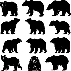 "Silhouette Bear Collection - Wildlife Animal Poses"