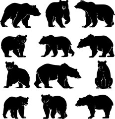 "Silhouette Bear Collection - Wildlife Animal Poses"