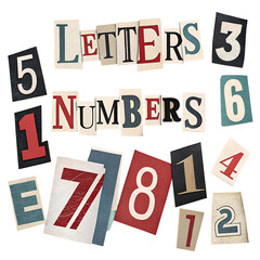 Collage of cut out newspaper letters and numbers spelling out words