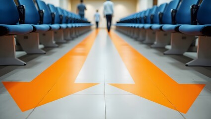Fototapeta premium Directional Arrows Guiding People Through Rows of Seats