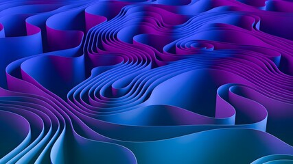 Abstract flowing organic waves in vibrant blue and purple neon light
