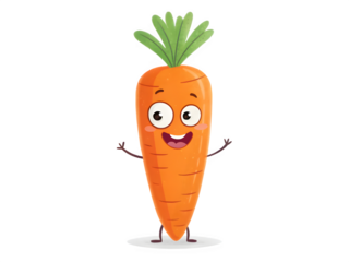 Happy cartoon carrot character with big eyes and arms