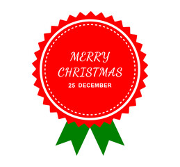 Christmas Badge Label Design – Red Holiday Seal with Green Ribbon Decoration