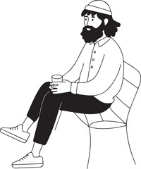 Bearded Man Drinking Coffee Sitting
