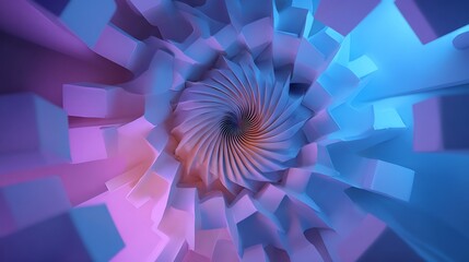 Abstract geometric background with a spiral tunnel and vibrant colors, creating a futuristic and dynamic design with a sense of depth