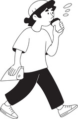 Person Walking Head Down with Phone