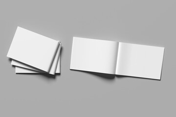 A4 Landscape Horizontal Magazine Brochure 3D Rendering White Blank Mockup.