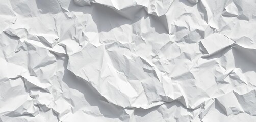 Deep creases and shadows on crumpled white paper, creating a textured background,  white,  abstract