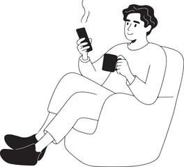 Man with Hot Coffee and Phone