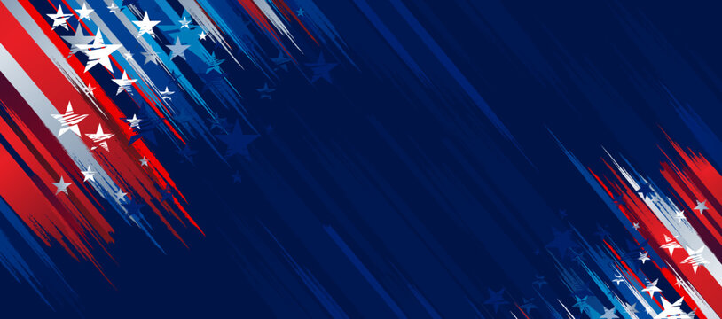 Stars and stripes grunge distressed patriotic modern 
American flag background, USA. Dark Blue pattern 
edge Border vector, copy space for Christmas, 
Social Media, Sale, 4th of July, Business - Powered by Adobe