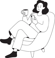 Woman Drinking and Using Phone