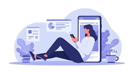 Young Woman Checking Investment Portfolio On Smartphone App While Relaxed At Home, Digital Finance, Wealth Management, Stock Market Monitoring, And Modern Financial Lifestyle