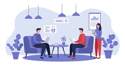 Coworkers Exchanging Ideas During Casual Meeting In Lounge Area, Team Collaboration, Creative Brainstorming, Modern Office Culture, And Innovative Business Communication