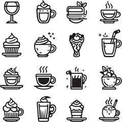 Coffee with Cream black Line Editable Icons set