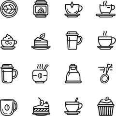 Coffee with Cream black Line Editable Icons set