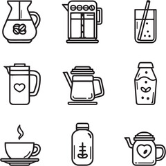 Cold Brew White black Line Editable Icons set