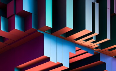 Abstract geometric pattern with vibrant blue and red light effects