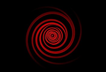 Hypnotic red spirals rotating against a black background, concentric, dizzying