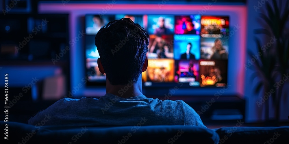 Aufkleber browsing trending content: a home entertainment setup with a user browsing trending shows and new re