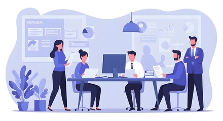 Team Of Executives Reviewing Merger Documents In Private Meeting, Corporate Strategy, Business Negotiation, Financial Planning, And Professional Decision-Making Process