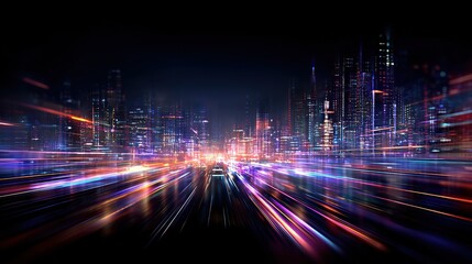 Fototapeta premium Neon Lights Cityscape with Dynamic Light Trails at Night