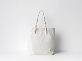 Minimalist White Canvas Tote Bag with Rope Handles, Perfect for Branding and Mockups.