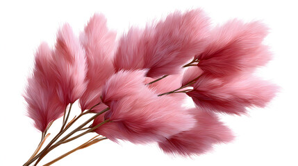 Elegant pink grass tree with soft, feathery plumes and delicate texture, isolated on white background.