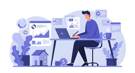 Focused Businessman Analyzing Real Estate Investment Opportunities On Laptop In Modern Office, Financial Planning, Property Market Analysis, And Investment Growth Strategy