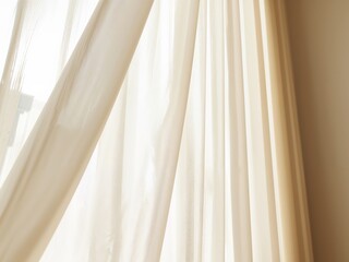 Obraz premium Sheer Elegance. Sunlight Filtering Through Delicate Ivory Window Curtains.