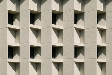 Modern brutalist architecture facade with repeating window pattern