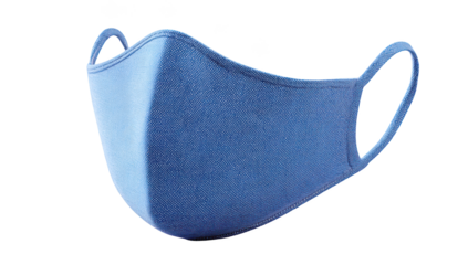 Blue face covering with ear loops, isolated on black background